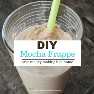 homemade mocha frappe in a glass with straw