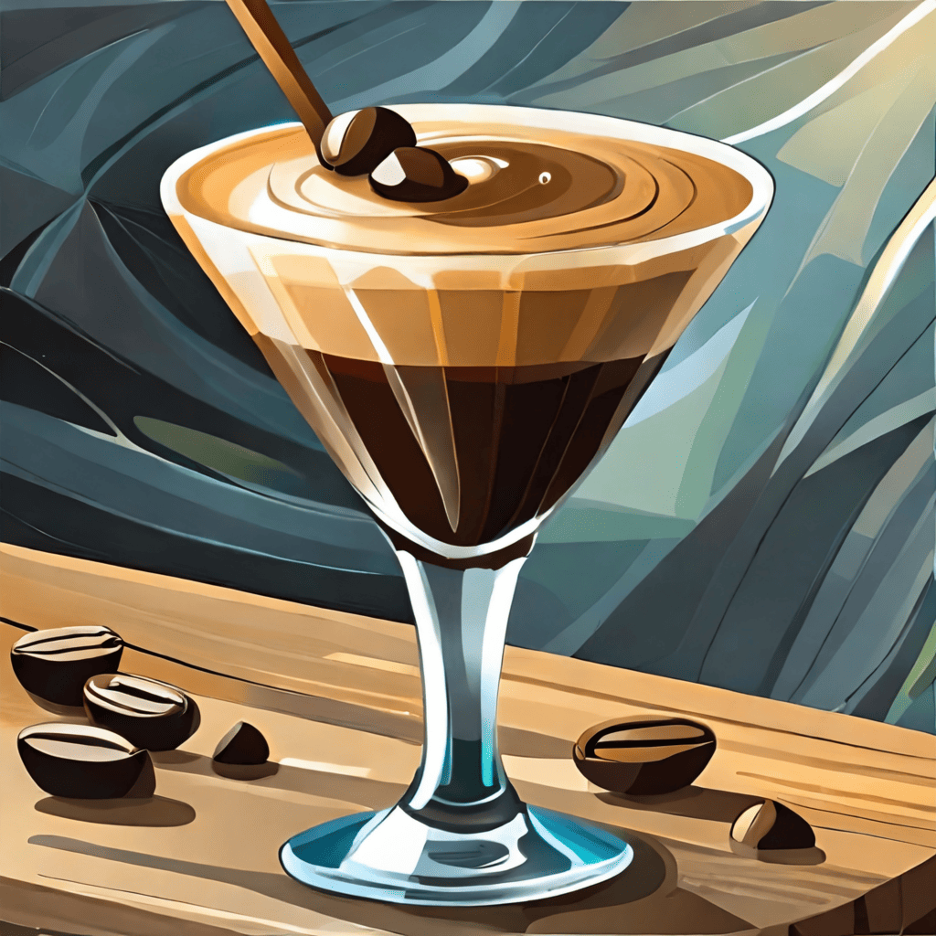 An illustration of a coffee drink on a wooden table.