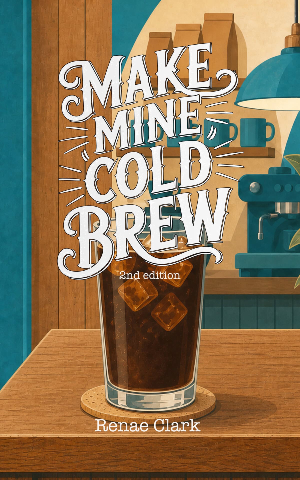 image of front cover of book Make Mine Cold Brew 2nd edition with illustration of glass of iced coffee on a wood counter